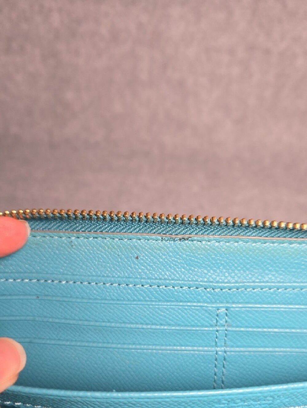 Coach Accordion Zip Wallet Cadet Blue with Gold Studs - Picture 12 of 16